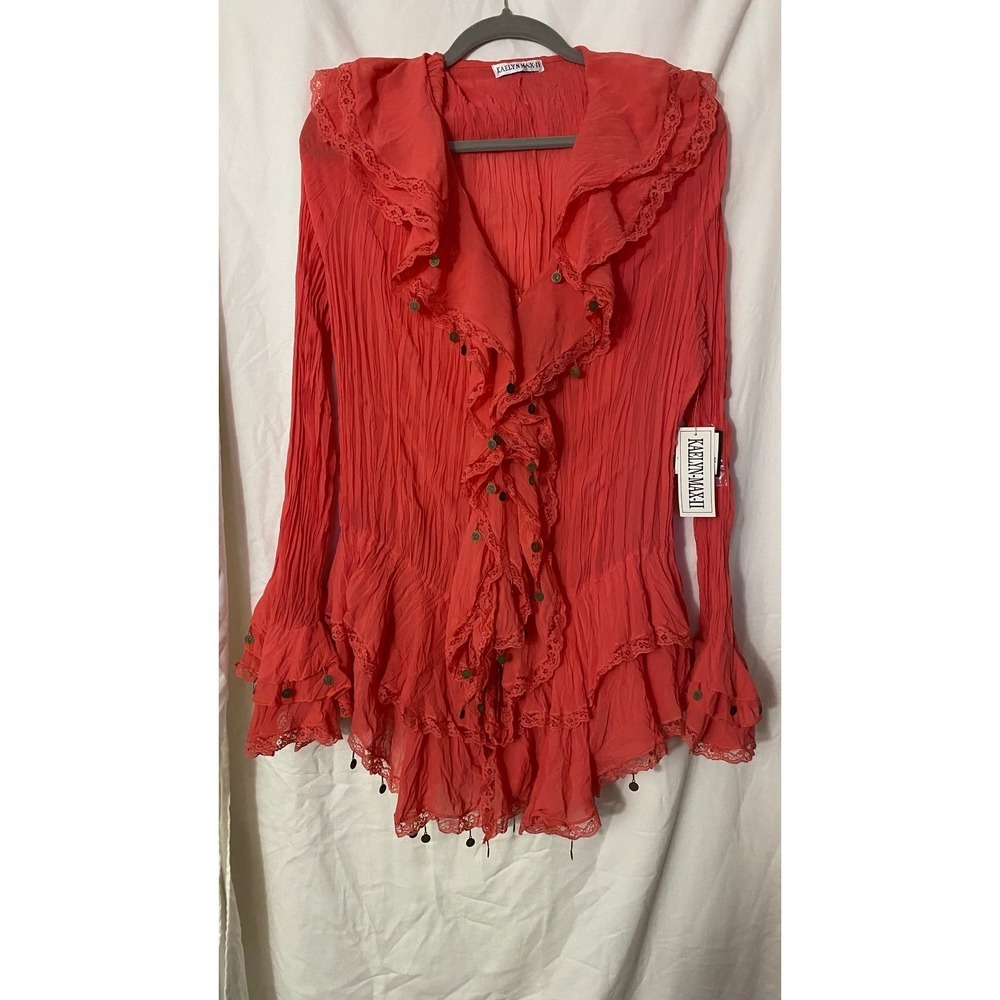 Kaelyn Max II Coral Ruffle Lace Coin Charm Boho Dress 1X NWT
